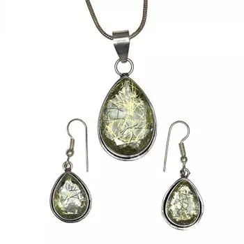 Рутиловый золотой комплект сережек 18-20 подвеска кварц стерлингового серебра