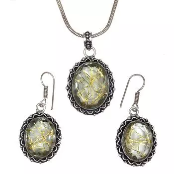 Рутиловый золотой комплект сережек 18-20 подвеска кварц стерлингового серебра