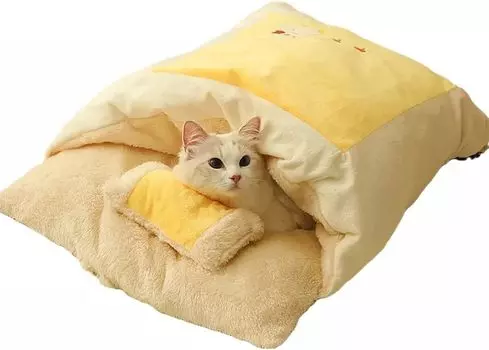RUUVIJP Кошка Кошка Кошка Кошка спит с японским питомцем футон для домашних животных Кошка для щеткой Холодное тепло Для маленьких собак и кошек Дом, Кровать, Сумка, Подушка, Стиль, Кровать, Тип, жёлтый