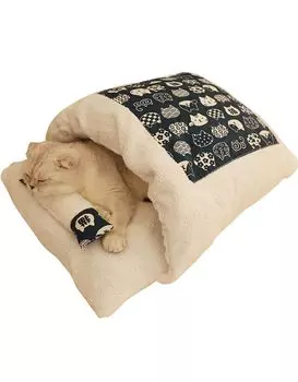 RUUVIJP Кошка Кошка Кошка Спящая включает в себя японский футон для домашних животных в японском стиле для домашних животных для маленьких собак и кошек, домик, кровать, сумка, термо/холод тёмно-синий