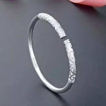 Ruyi Золотой браслет-обруч из чистого серебра S999 Полный серебряный ретро-рельефный открытый серебряный браслет для мужчин и женщин Adjustable size