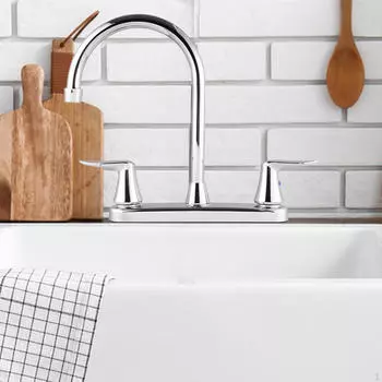 RV Kitchen Sink Faucet High Arch Replacement Accessories Sturdy 360° Swivel 2 Handle for Motorhome