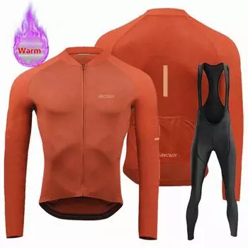 Rvouei 2023 Новый триатлон Зимний мужской термофлис с длинным рукавом Велосипедная одежда MTB Ropa Ciclismo Велосипедная одежда Bib Pants Set XS