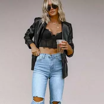 Рваные джинсы скинни с потертостями для женщин S синий