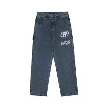 Рваные повседневные джинсы с карманами и вышивкой в стиле ретро, мужские прямые широкие брюки, женские брюки в стиле Харадзюку, уличная одежда больших размеров, джинсовые брюки S синий