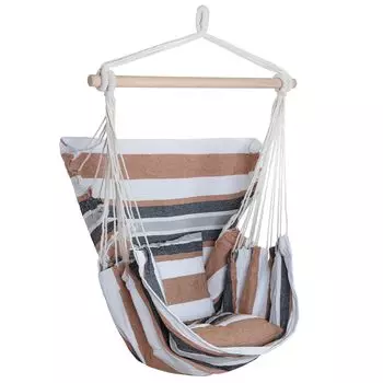 Rxakudedo Подвесной стул Подвесной стул-гамак Кемпинговый канатный стул Холщовый садовый стул Стул-гамак Коричневый Белый Для использования в помещении/на открытом воздухе + коричневый