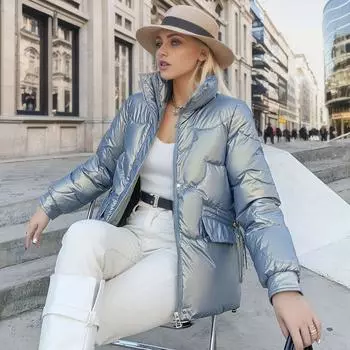 Рыбья чешуя водонепроницаемая ткань зимняя пуховая хлопковая одежда женская одежда корейская версия студенческая короткая стеганая куртка толстое пальто оригинальный заказ M шампанского