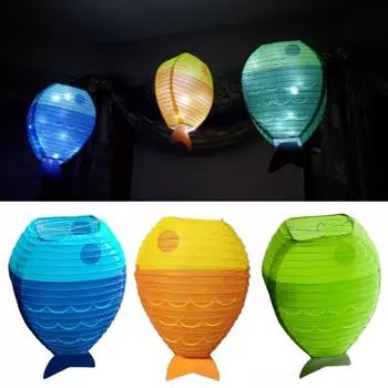 Рыба Бумажный Фонарь Привлекательный Создание Атмосферы Стабильная Структура Отличный Океан Форма Двор Декор синий