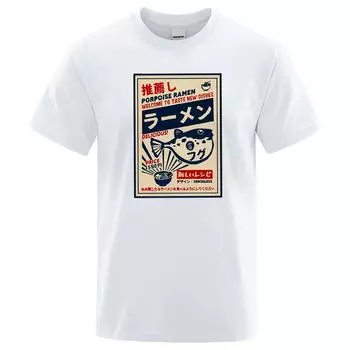 Рыба фугу рамэн, японская футболка с плакатом меню, мужская забавная модная футболка, удобная футболка большого размера, повседневные хлопковые футболки S