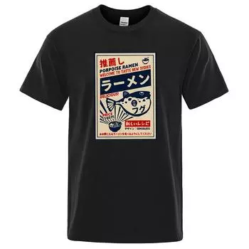Рыба фугу рамэн, японская футболка с плакатом меню, мужская забавная модная футболка, удобная футболка большого размера, повседневные хлопковые футболки S красный