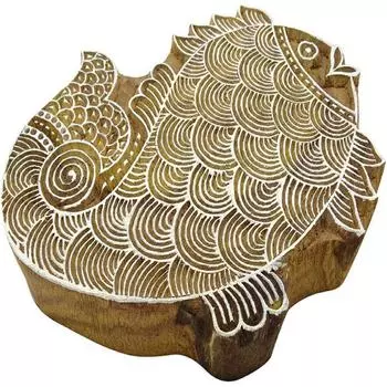 Рыба индийский деревянный блок искусства ручной печати блок текстильной штамп 6.3 x 4.7 Inches