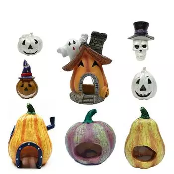 Рыба, креветки, Хэллоуин, тыквенный приют, дом, моделирование, украшение из смолы для аквариума, декор для аквариума White Tall Pumpkin