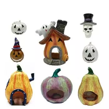 Рыба, креветки, Хэллоуин, тыквенный приют, дом, моделирование, украшение из смолы для аквариума, декор для аквариума