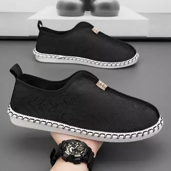 Рыбацкая обувь, летние мужские кроссовки, парусиновая обувь для мужчин, дышащая повседневная обувь, мужские лоферы на плоской подошве в британском стиле, мужские туфли 39 чёрный