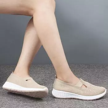 Рыбацкая обувь, весенняя обувь из летающей ткани, дышащая женская обувь со стременами для ленивых ног 41 чёрный