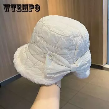 Рыбацкая шапка с бабочкой и узлом для женщин зимой, модная теплая универсальная хлопковая набивная шапка 54-58cm