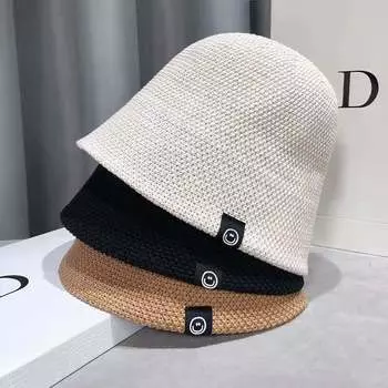 Рыбацкая шляпа Детская весенне-летняя солнцезащитная шляпа с солнцезащитным козырьком Надпись на этикетке со смайликом Закрытая панама M56-58cm жёлтый