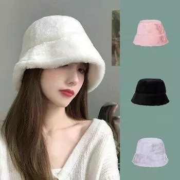 Рыбацкая шляпа, простая складная универсальная шляпа-ведро из искусственного кроличьего меха, шляпа-ведро, аксессуары для костюмов чёрный