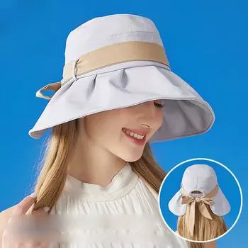 Рыбацкая шляпа с бантом, женская летняя шляпа от солнца с полями, защита от ультрафиолета, шляпа-ведро, пляжная шляпа от солнца, солнцезащитный козырек бежевый