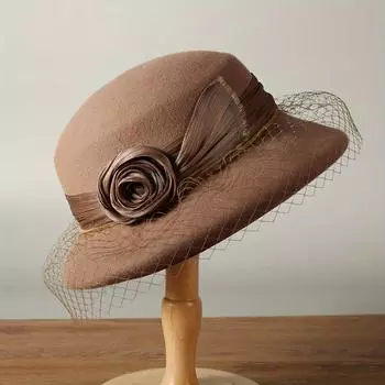 Рыбацкая шляпа с сетчатым цветком, шерстяная шляпа для осени и зимы, модный и универсальный цилиндр, элегантная шерстяная шляпа, фетровая шляпа One Size