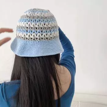 Рыбацкая шляпа с волнистым узором, вязаная крючком вручную ажурная шапка, весенне-осенняя рыбацкая шляпа, маленькое лицо, солнцезащитный козырек 56-58CM розы красного