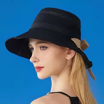 Рыбацкая шляпа, женская летняя шляпа с бантом и лентой, солнцезащитная шляпа, солнцезащитная шляпа чёрный