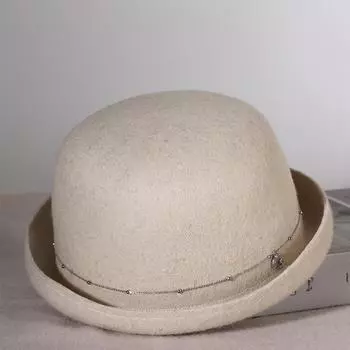 Рыбацкая шляпа женская шерстяная шляпа таза шерстяная ткань осень-зима японская универсальная шляпа цилиндр модная маленькая шляпа с закругленным краем откидной край Adjustable (56-60cm)