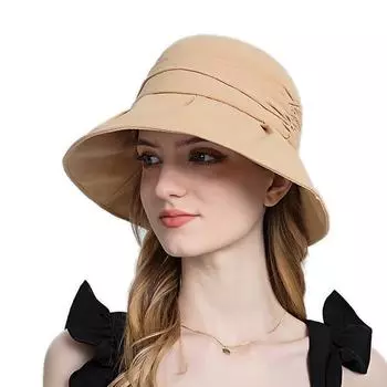 Рыбацкая шляпа, женская шляпа для бассейна, плиссированная шляпа от солнца на весну и лето для женщин, уличная пляжная панама, дорожная шляпа с козырьком 56-58cm хаки