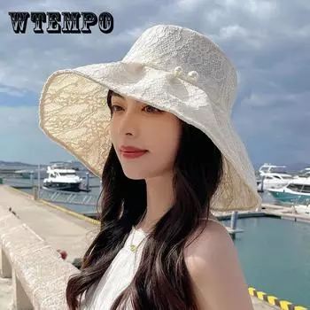 Рыбацкая шляпа женская весна и лето с жемчужными кружевами и цветами УФ-защитная шляпа от солнца Шляпа от солнца one size хаки