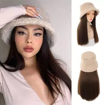 Рыбацкий парик, кепка, высокотемпературные синтетические длинные прямые волосы, модное наращивание волос на осень и зиму