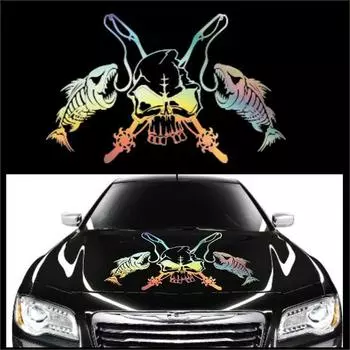 Рыбалка Череп Скелет Удочка Крючок Автомобильная Наклейка Виниловая Наклейка Лазерная Цветная