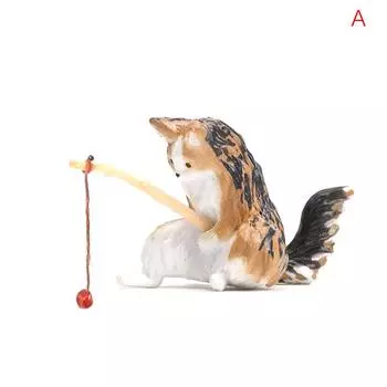 Рыбалка кошка украшения аквариум украшения рыбы ландшафтный дизайн мультфильм кошка статуя мини смола фигурка украшения дома