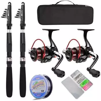 Рыбалка метание 2 удочки морская рыбалка компактный вводный спиннинг карбоновый набор приманок в комплекте набор, рыбалка, 2.1M набор, рыбалка, набор, удочка,
