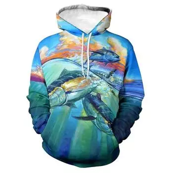 Рыбалка Рыба 3D Принт Мужские Толстовки Уличная Мода Толстовка Осенняя И Весенняя Одежда M