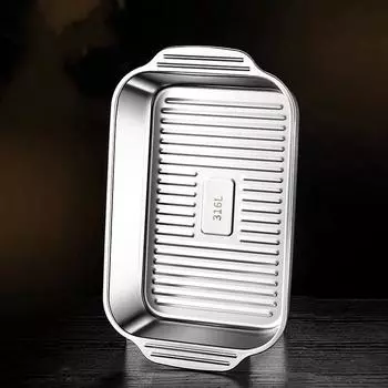 Рыбная решетка из нержавеющей стали с углублением для гриля, утолщенная прямоугольная антипригарная тарелка для рыбы с крышкой, тарелка для морепродуктов, двойной поднос для ушей 36 x 22 x 5cm