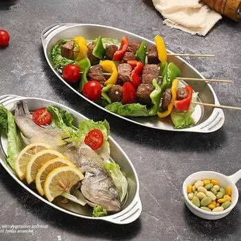 Рыбная тарелка из нержавеющей стали 304, рыбная тарелка на гриле, креативная тарелка для барбекю, тарелка для закусок, тарелка типа рыбы, овальная тарелка, рыбная тарелка на пару 30cm plate