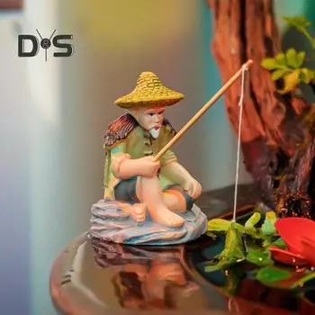 Рыболовная фигурка для аквариума, песчаник, рыбак, миниатюрный пейзаж, винтажное дзен-украшение для аквариума, сада, домашнего аквариума разноцветный