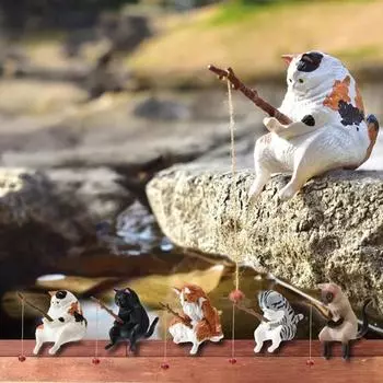 Рыболовная фигурка кота, статуэтка из смолы, мультяшный котенок, скульптура животного, домашний офис, настольный аквариум, украшение для аквариума A