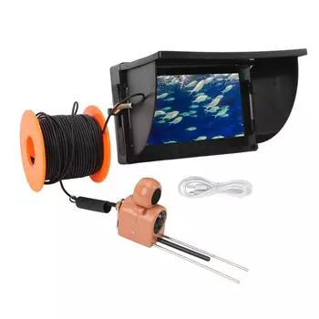 Рыболовная камера с дюймовым цветным ЖК-экраном и высокой четкостью изображения. Подводный эхолот с ИК-подсветкой ночного видения.