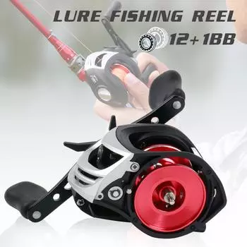 Рыболовная катушка 12+1 BB, кастинговая рыболовная катушка, левая/правая катушки для заброса приманки, колесные рыболовные снасти Left красный/чёрный