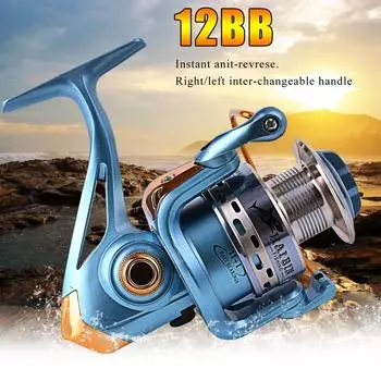 Рыболовная катушка 12BB, красивая спиннинговая рыболовная катушка, сменная рыболовная катушка M, мощный рыболовный инструмент 1000 синий/золотой