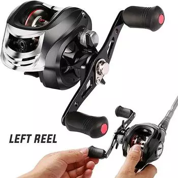 Рыболовная катушка 18BB Baitcasting 7,2:1 Двойная тормозная система Ультра плавная левая/правая кастинговая катушка Left чёрный