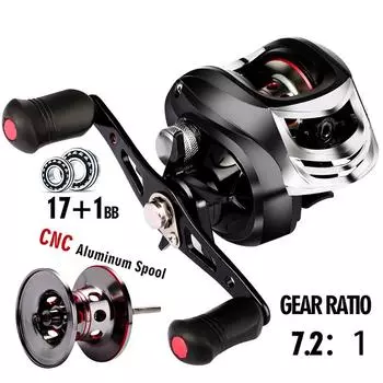 Рыболовная катушка 18BB Baitcasting 7,2:1 Двойная тормозная система Ультра плавная левая/правая кастинговая катушка