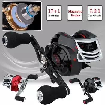 Рыболовная катушка Baitcaster 17+1BB Передаточное число 7,2:1Высокоскоростная рыболовная катушка Baitcaster Left Hand чёрный