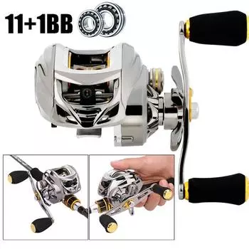 Рыболовная катушка из углеродного волокна Baitcaster, 16,5 фунтов, карбоновый фрикцион, 11 + 1 BB, катушки с двойным тормозом Left Hand