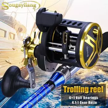 Рыболовная катушка с барабанным колесом, барабан 6 + 1bb, катушки для морской рыбалки в морской воде, правая троллинговая катушка для заброса приманки reel