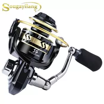 Рыболовная катушка серии SOUGAYILANG с максимальным сопротивлением 10 кг, передаточное число 5,2:1, металлическая шпуля, спиннинговая катушка, колесо для морской воды, рокер с ЧПУ, рыболовные катушки 1000 Series золотой/чёрный
