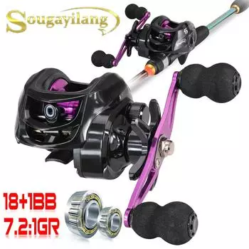 Рыболовная катушка SOUGAYILANG 7.2:Рыболовная катушка с 1 передаточным числом для заброса наживки 0-9 Магнитный тормоз с левой/правой ручкой Рыболовная катушка Left фиолетовый