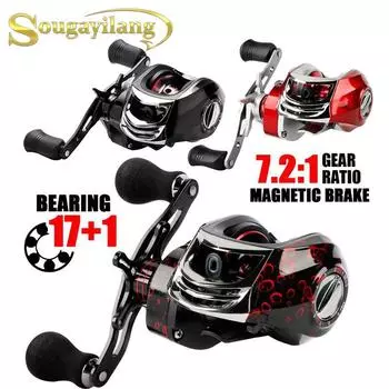 Рыболовная катушка Sougayilang Baitcasting - 17 + 1 подшипники, передаточное число 7,2: 1 - легкая, ультра плавная, мощная Left Hand чёрный