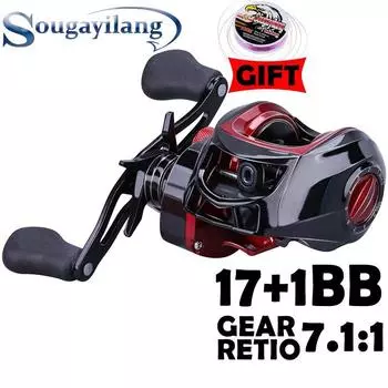 Рыболовная катушка Sougayilang Baitcasting 17 + 1BB 7,1:1, антикоррозионная катушка для морской и пресноводной рыбалки, колесо left